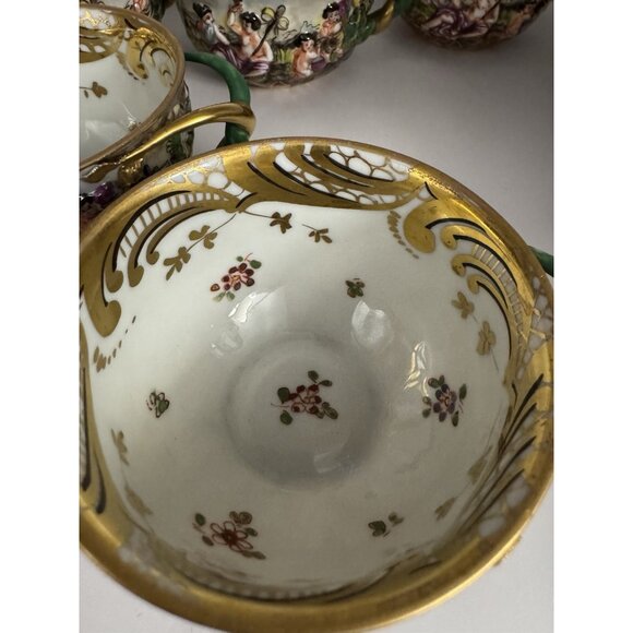 Antique RARE Capodimonte Italy Cherub Sea Serpent Twist Handle 6 Cups & Saucers! - Picture 15 of 16